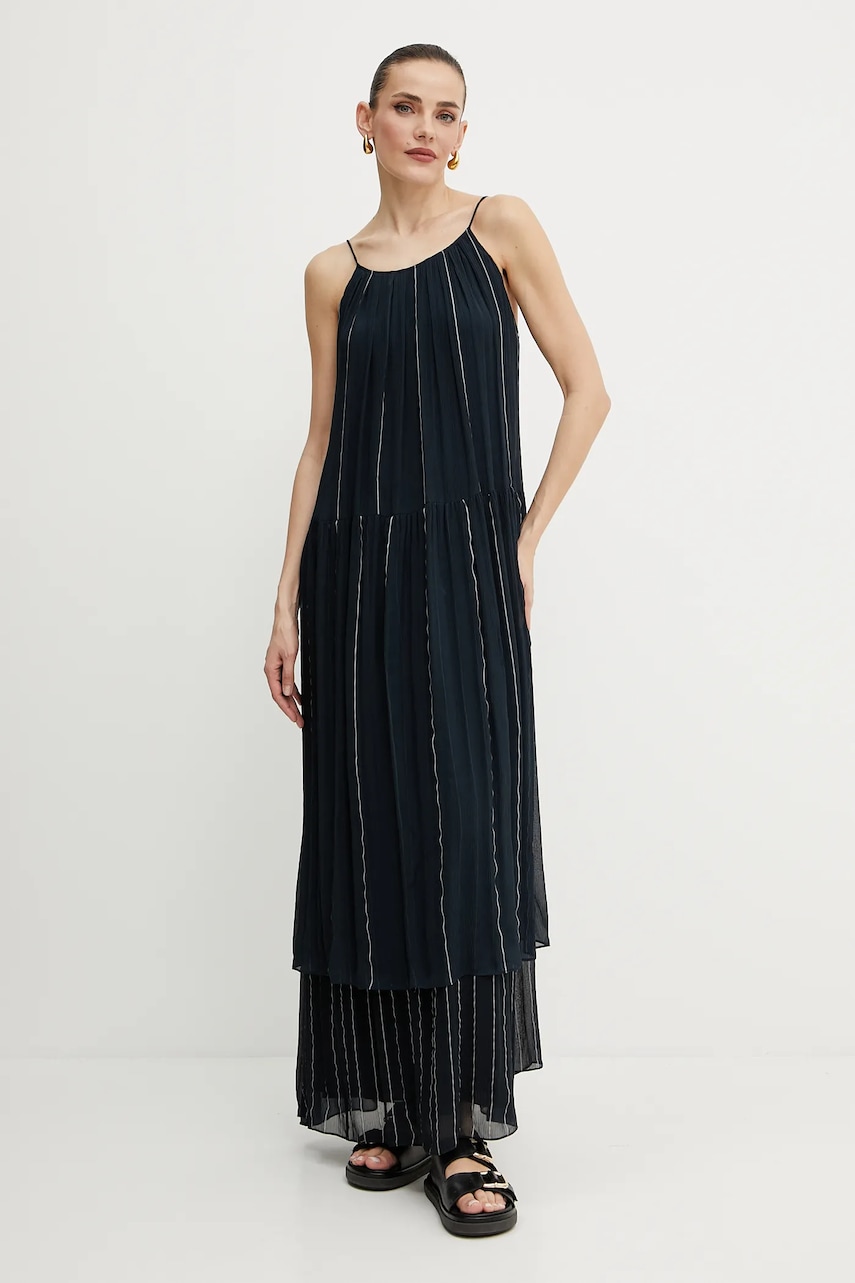 BOSS rochie din amestec de mătase culoarea bleumarin