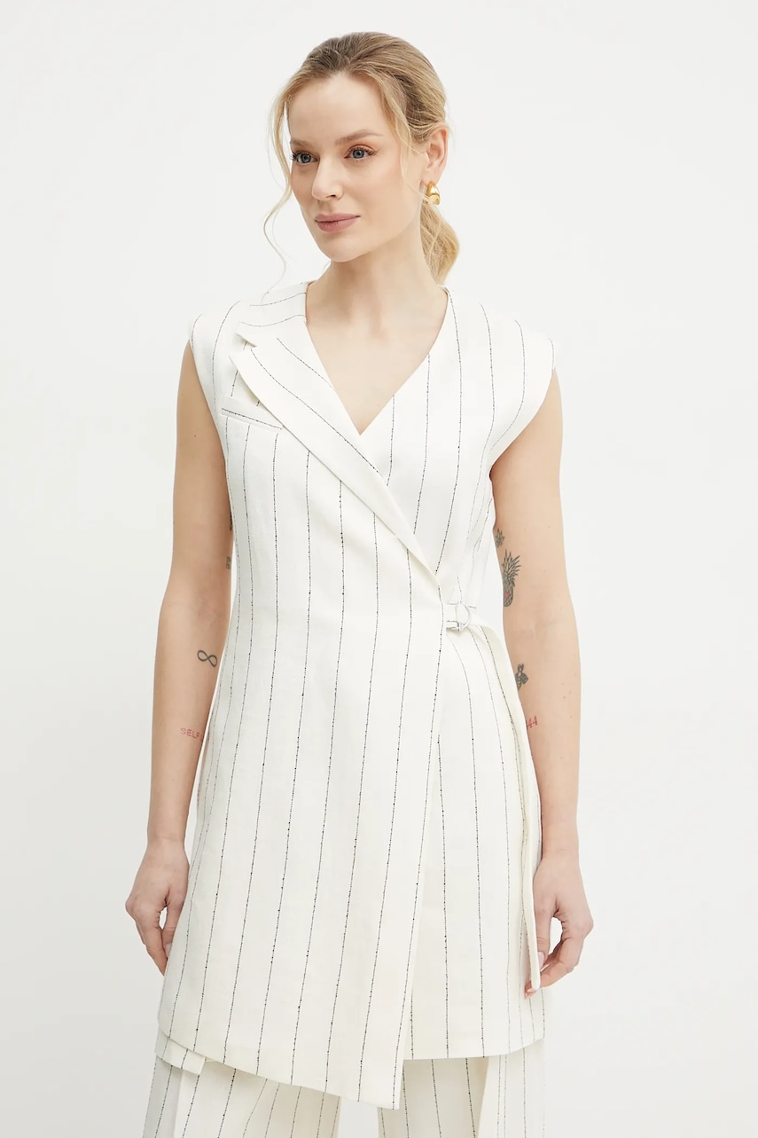 BOSS rochie din in culoarea bej
