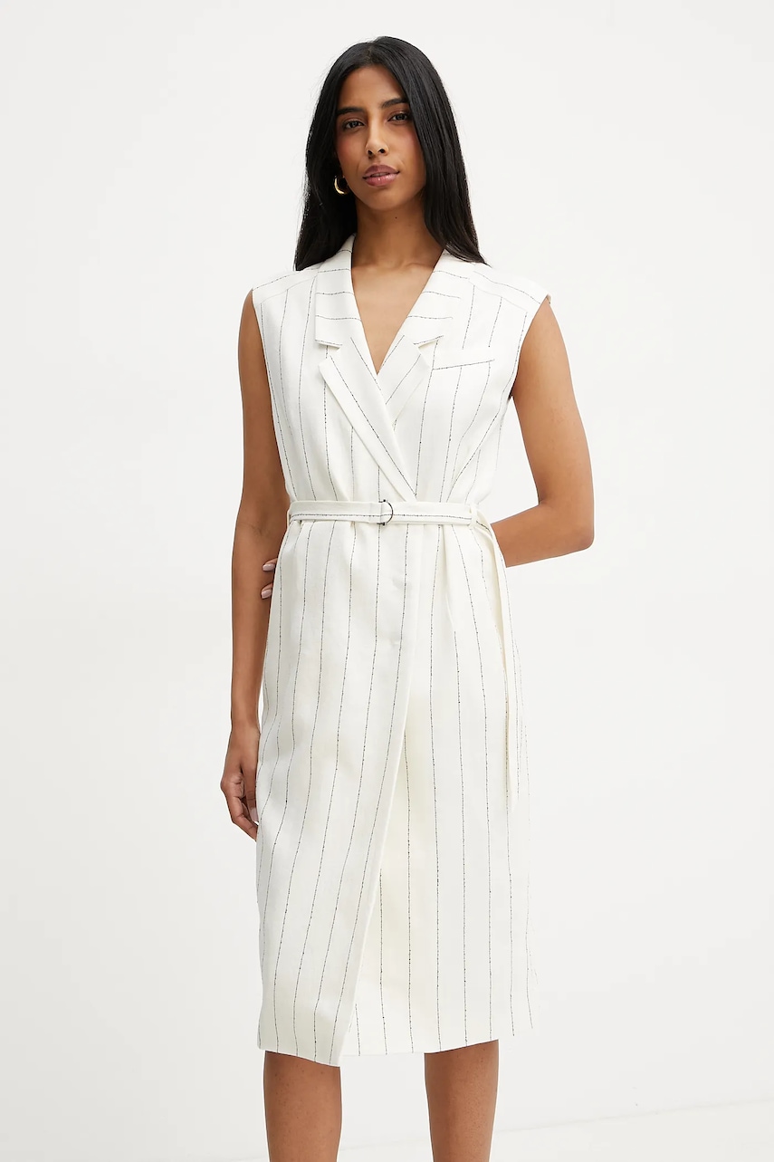 BOSS rochie din in culoarea bej