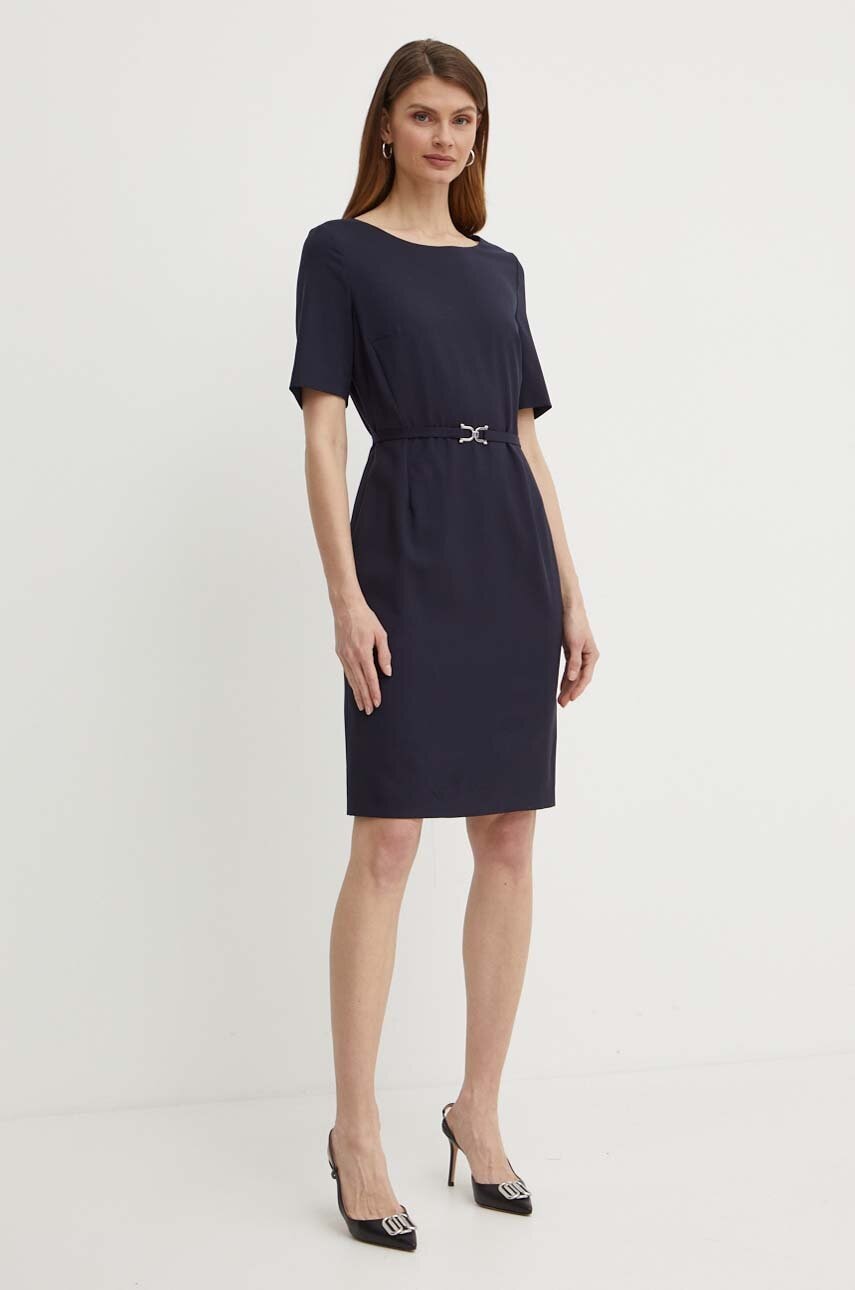 BOSS rochie din lana culoarea bleumarin