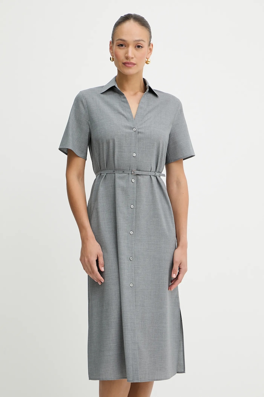 BOSS rochie din lână culoarea gri