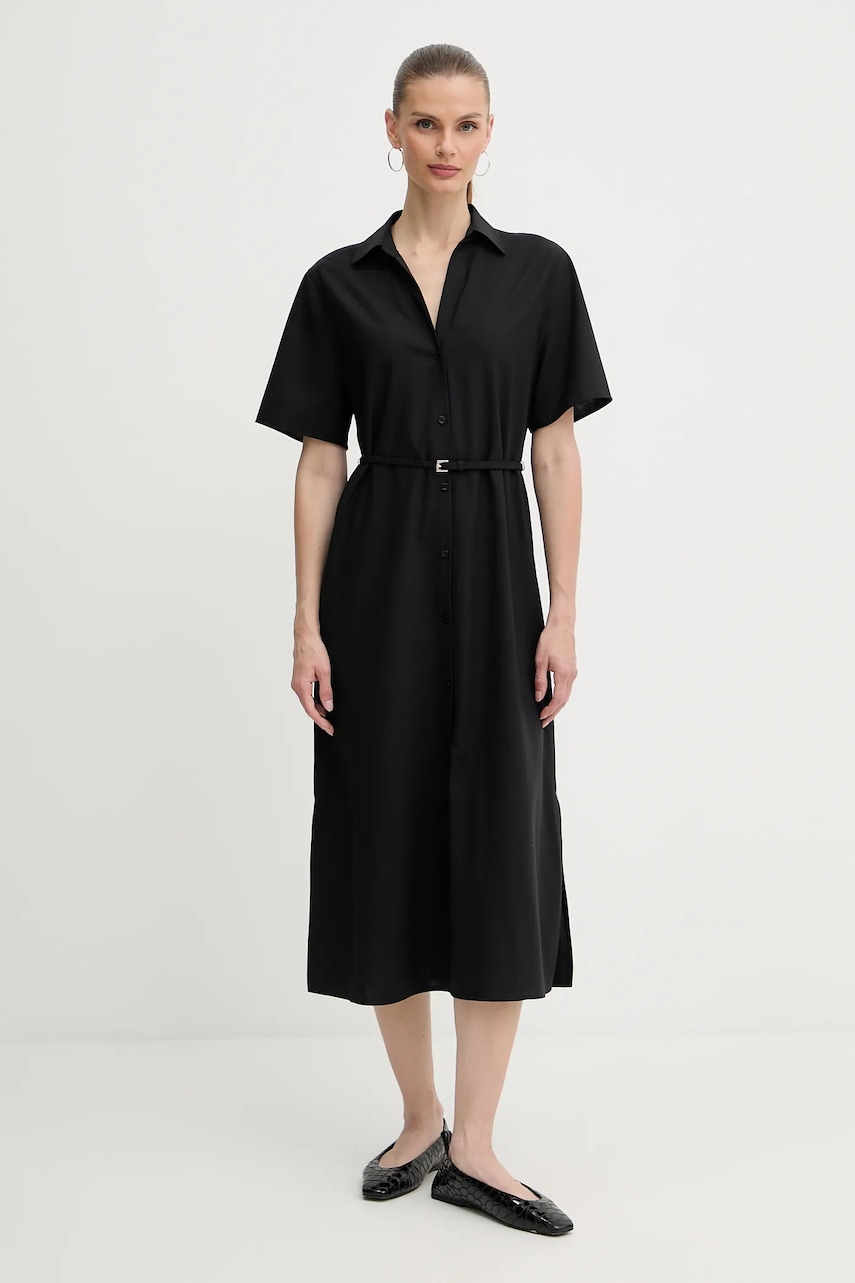 BOSS rochie din lână culoarea negru