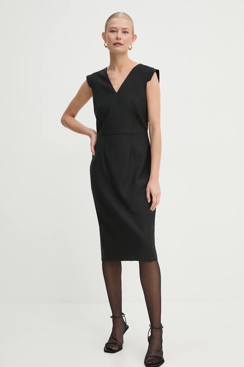 BOSS rochie din lana culoarea negru