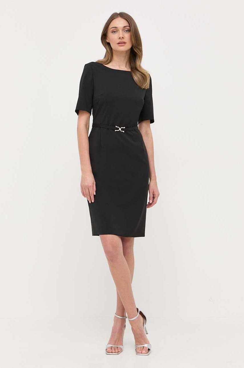 BOSS rochie din lana culoarea negru