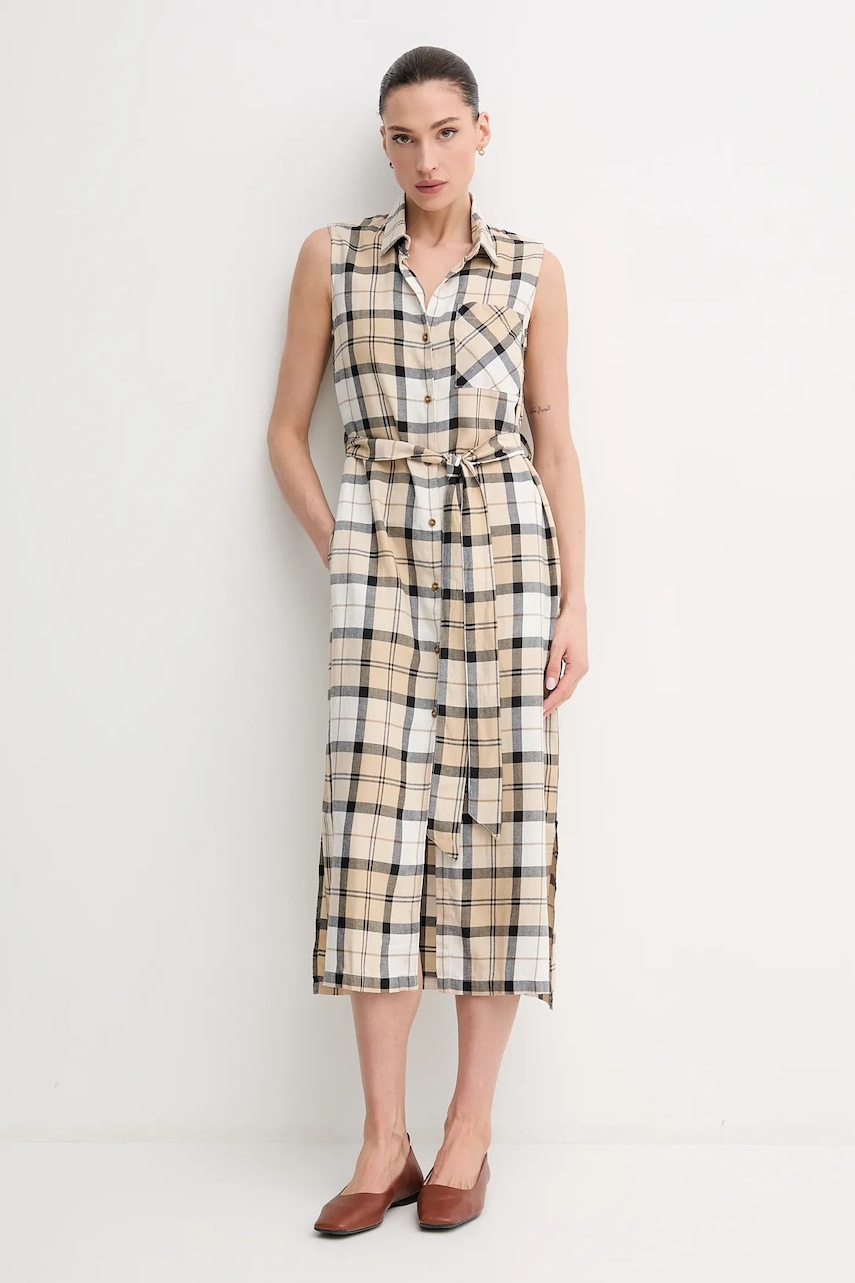 Barbour rochie din amestec de in Agnes culoarea bej