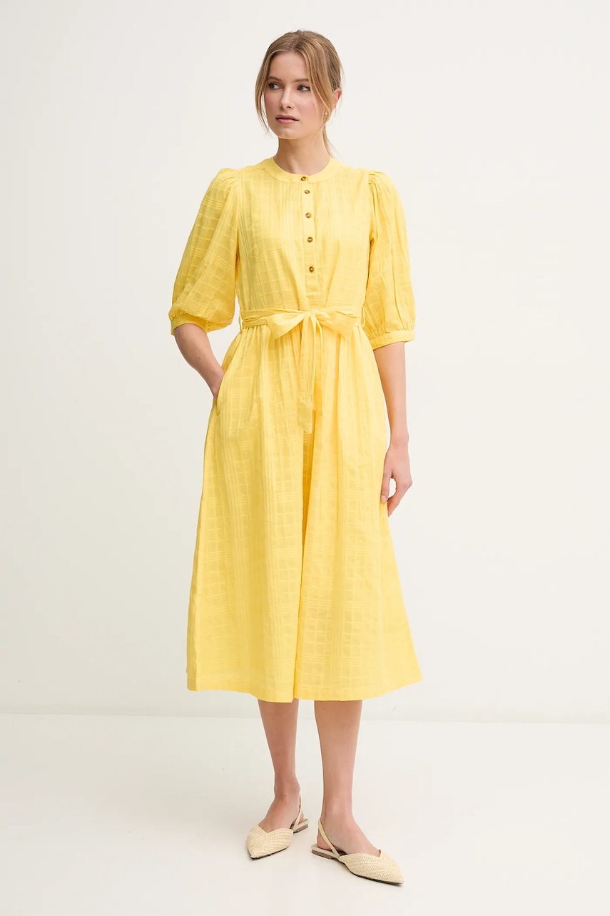 Barbour rochie din bumbac Heidi culoarea galben