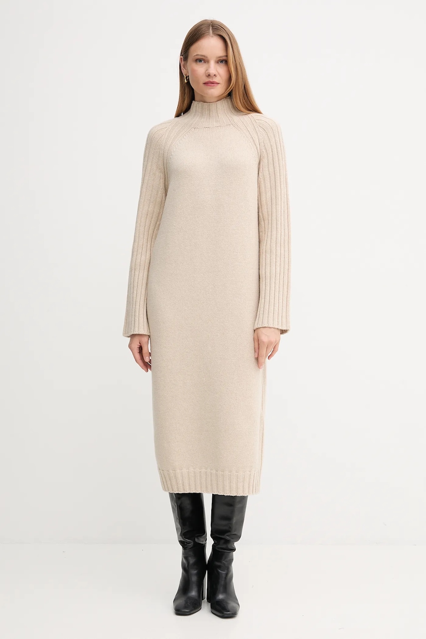 Barbour rochie din lână VERA culoarea bej