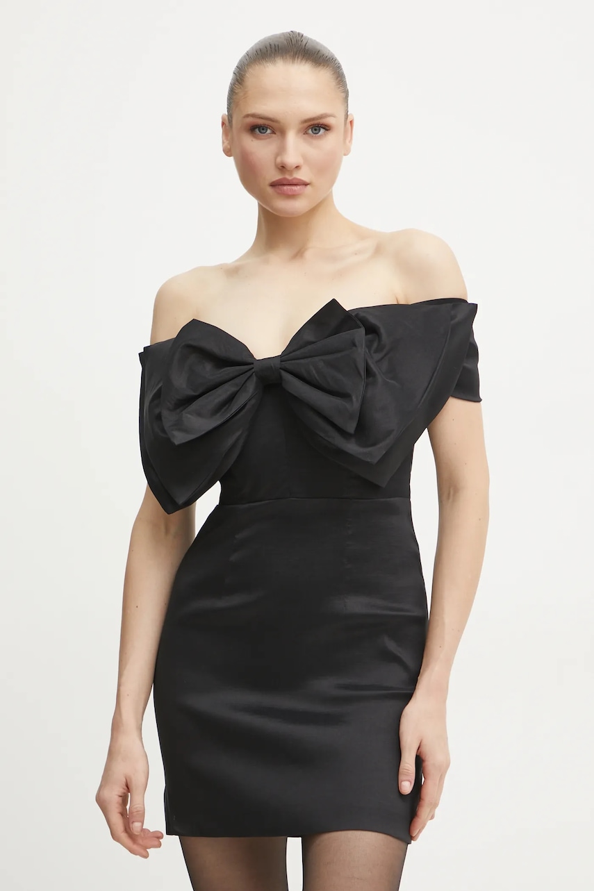 Bardot rochie MINI BOW DRESS culoarea negru