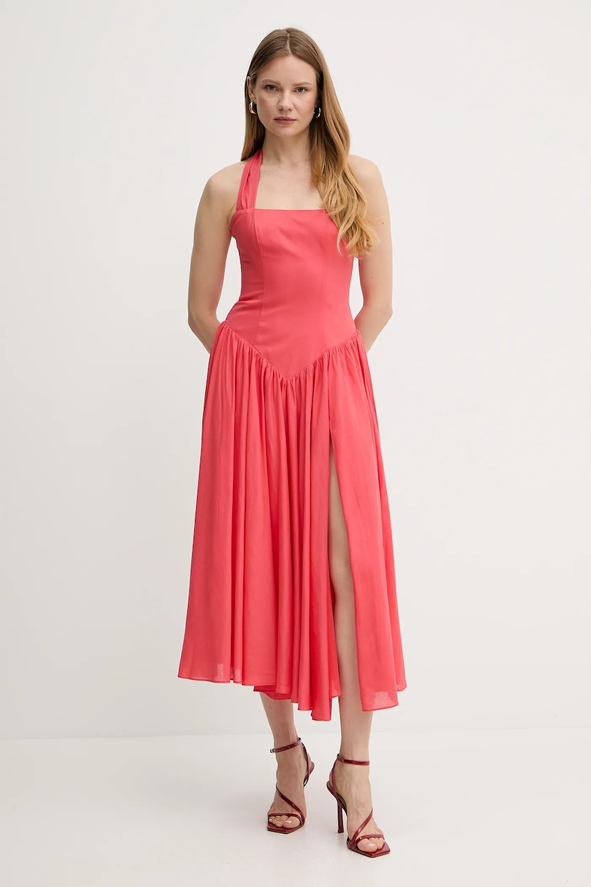 Bardot rochie din amestec de in culoarea roz