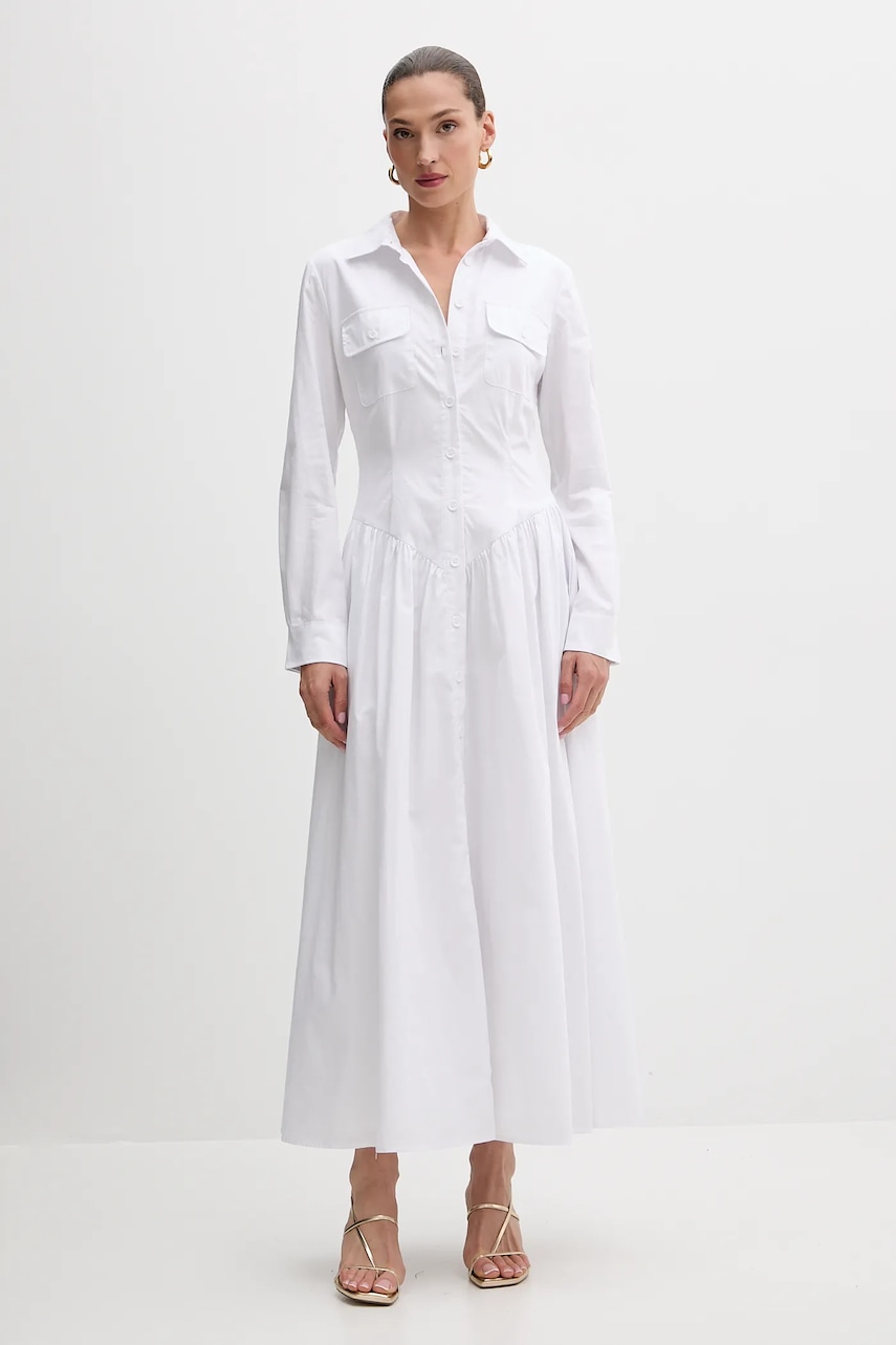 Bardot rochie din bumbac culoarea alb