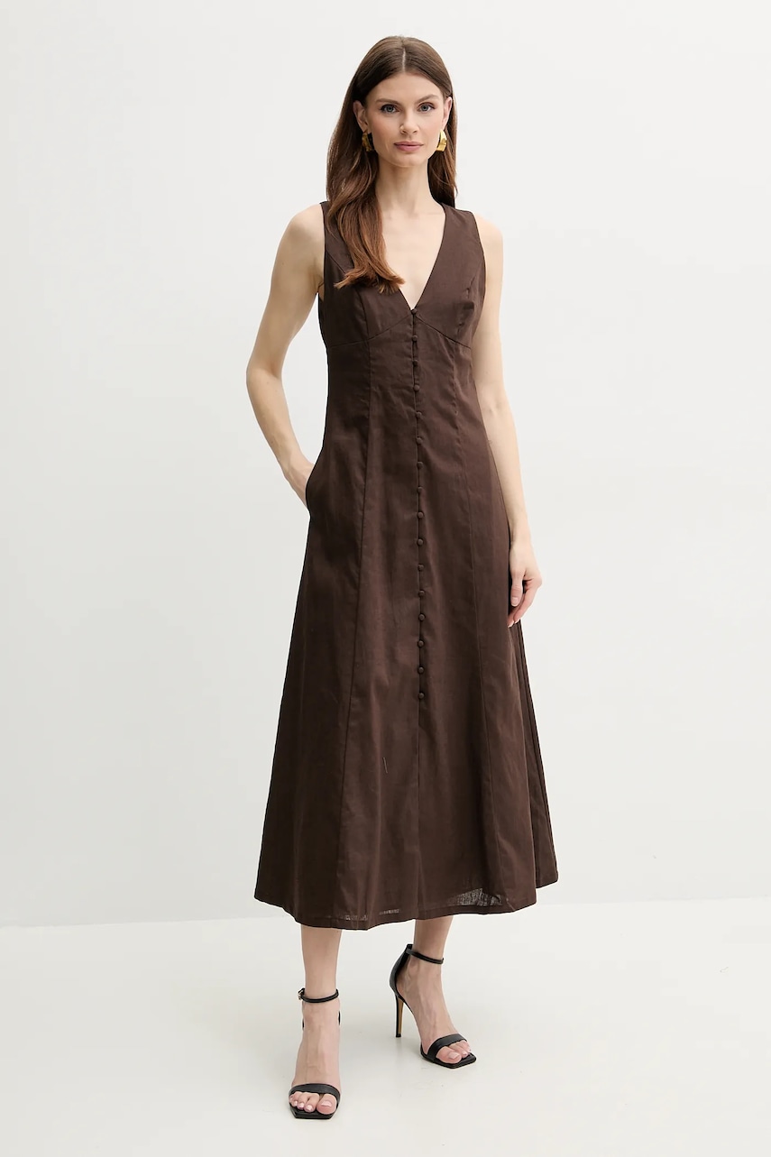 Bardot rochie din in CORDELIA culoarea maro
