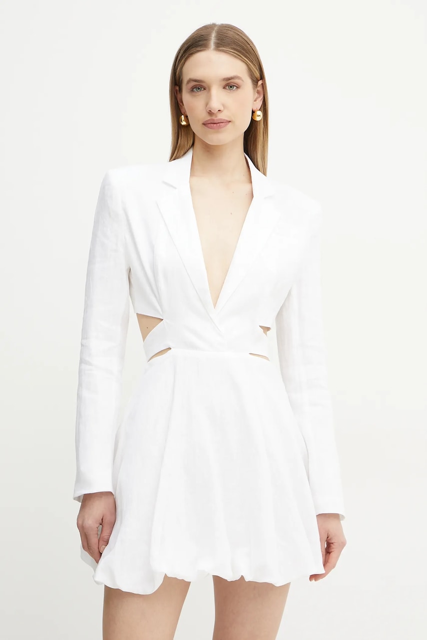 Bardot rochie din in culoarea alb