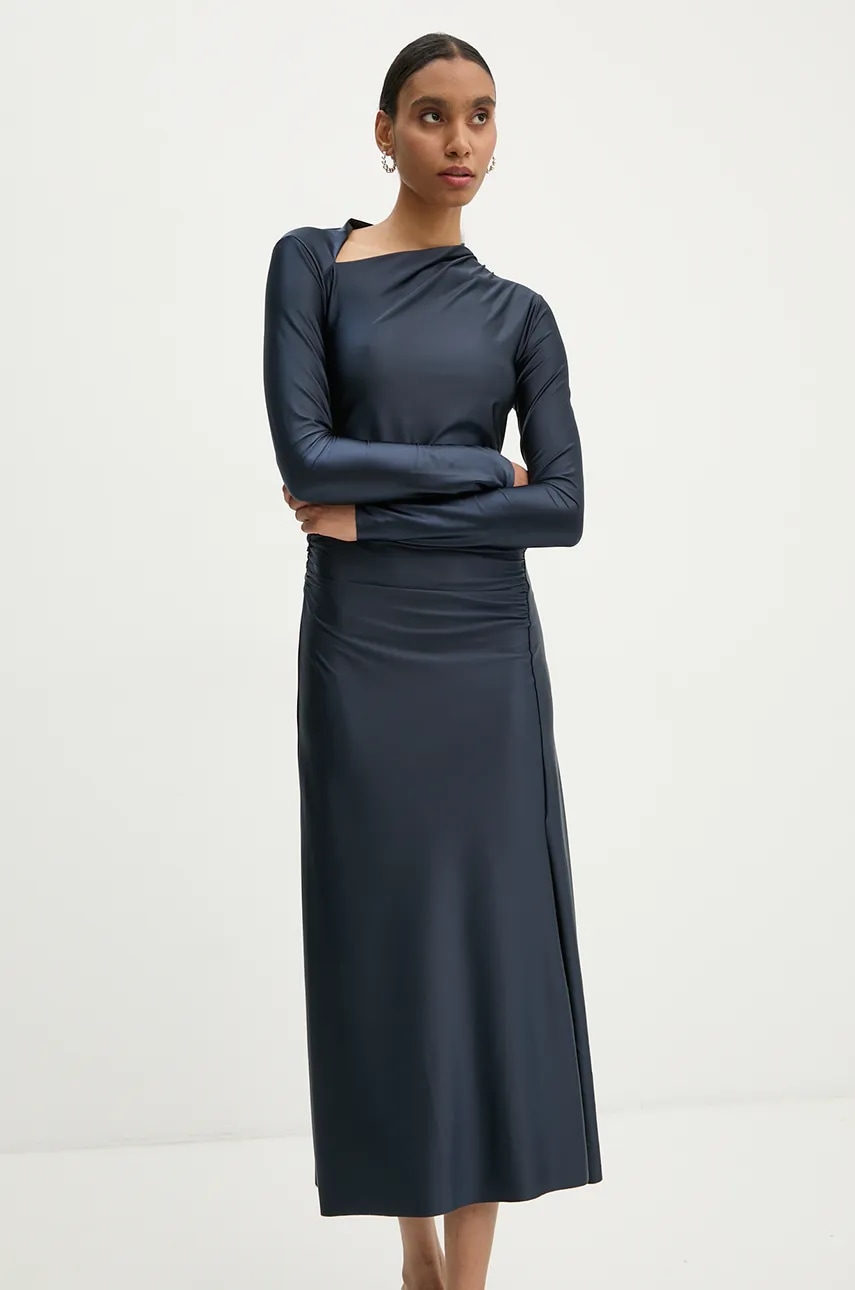 Day Birger et Mikkelsen rochie Lori - Glossy Stretch culoarea bleumarin