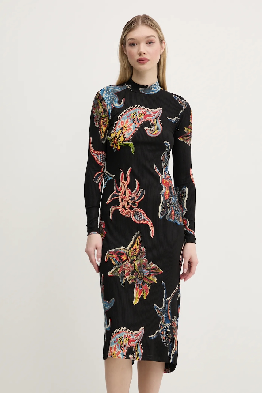 Desigual rochie MELTED PAISLEYS_LACROI culoarea negru