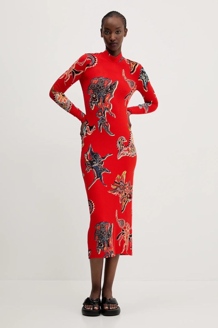 Desigual rochie MELTED PAISLEYS_LACROI culoarea rosu