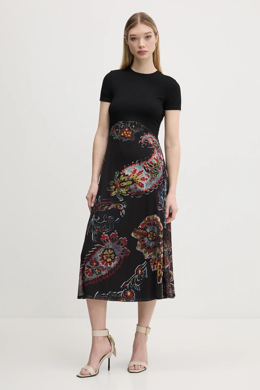 Desigual rochie PAISLEY MESH_LACROIX culoarea negru