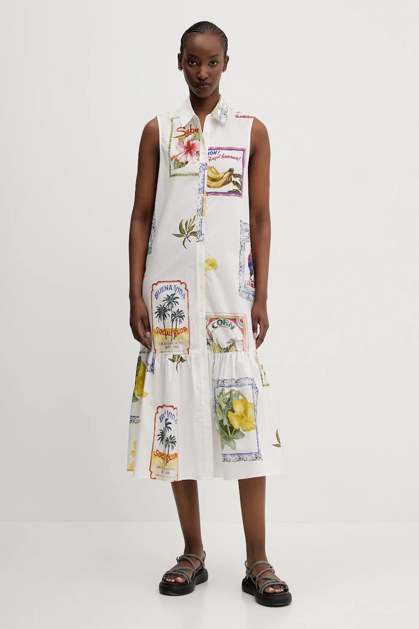 Desigual rochie din bumbac BARCELONA culoarea alb