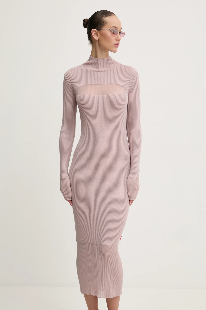 Diesel rochie din lana M-SLINT DRESS culoarea roz
