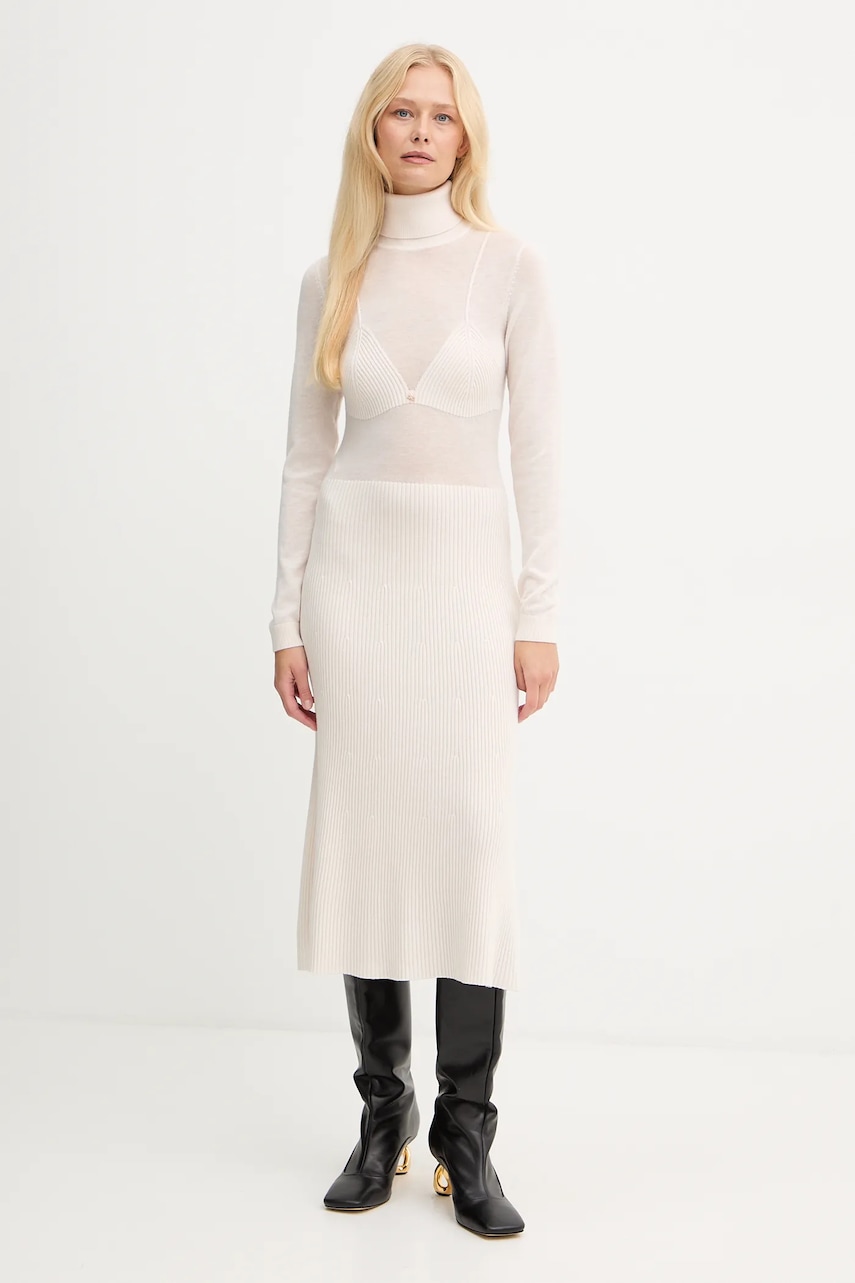 Elisabetta Franchi rochie cu lână culoarea bej