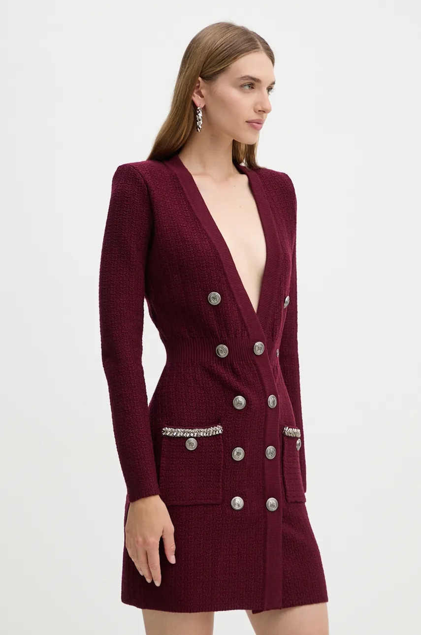 Elisabetta Franchi rochie din amestec de lana culoarea bordo