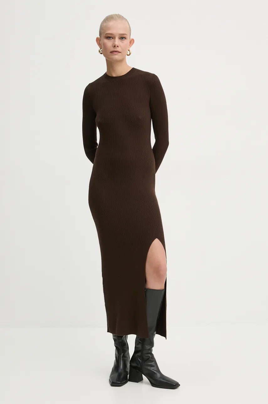 FROM FUTURE rochie din lana culoarea maro