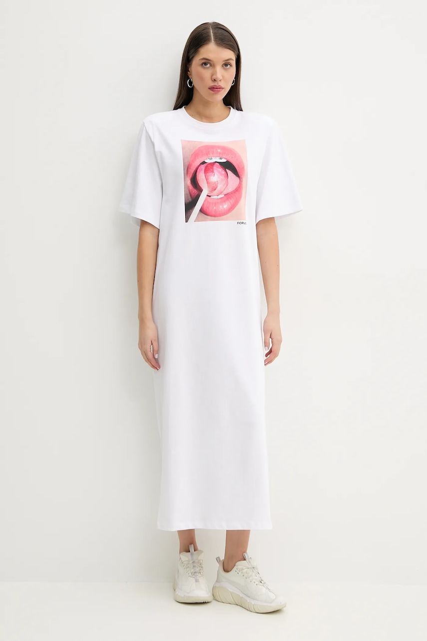 Fiorucci rochie din bumbac Lollipop Mouth Print Maxi T-Dress culoarea alb