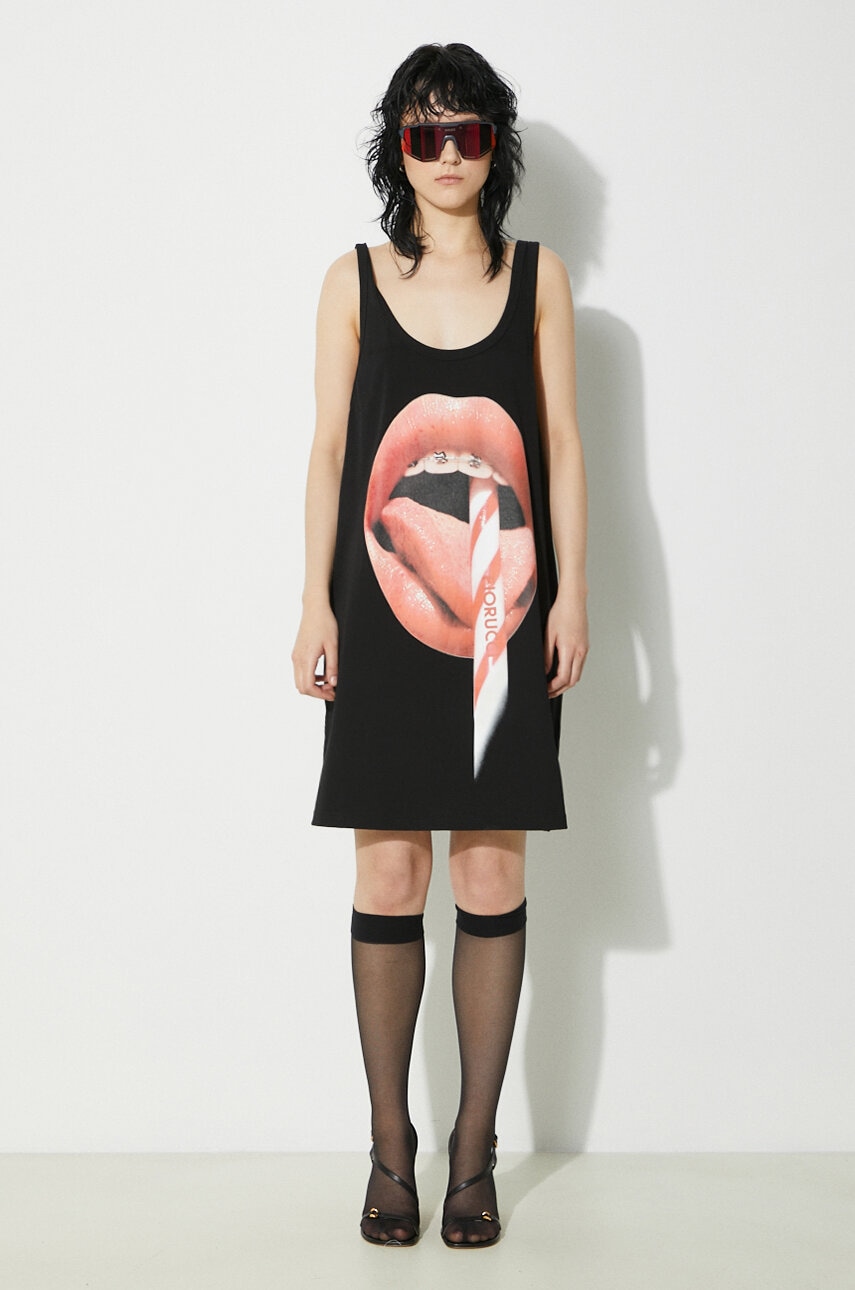 Fiorucci rochie din bumbac Mouth Print Tank Dress culoarea negru