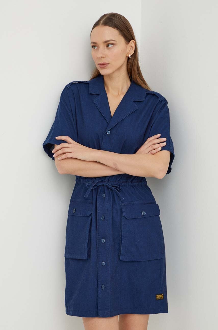 G-Star rochie din bumbac culoarea bleumarin