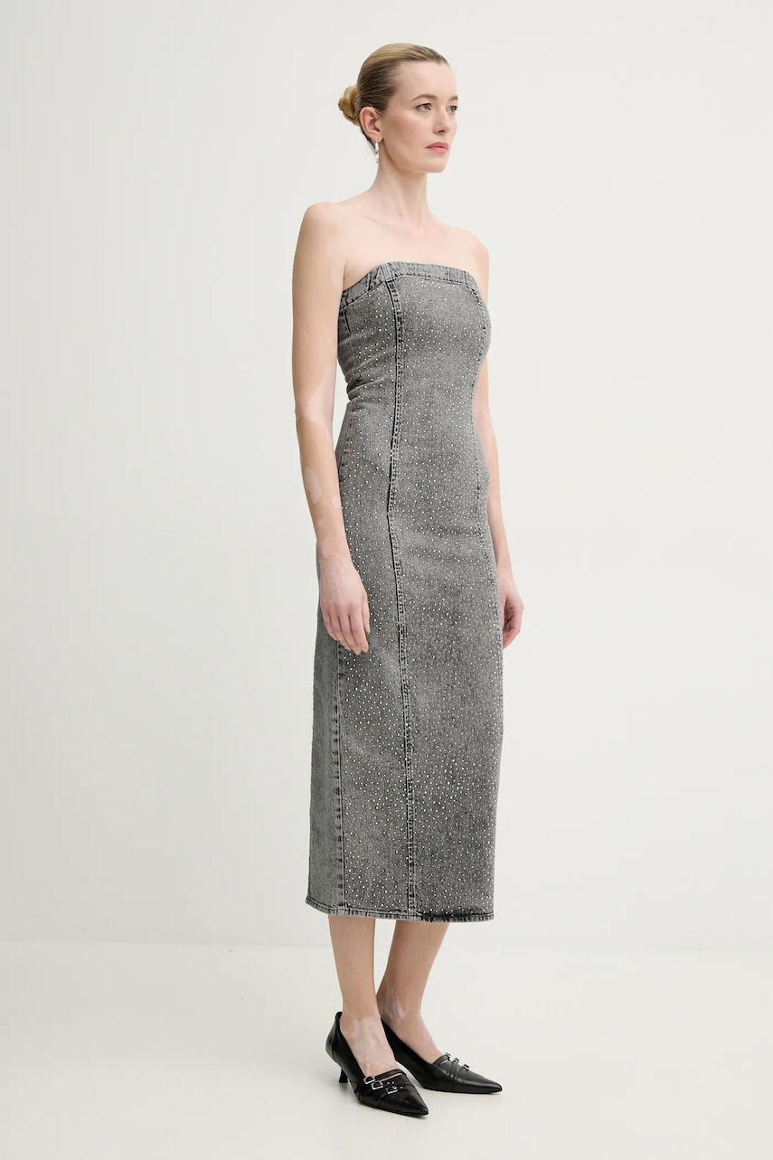 Gestuz rochie din denim culoarea gri
