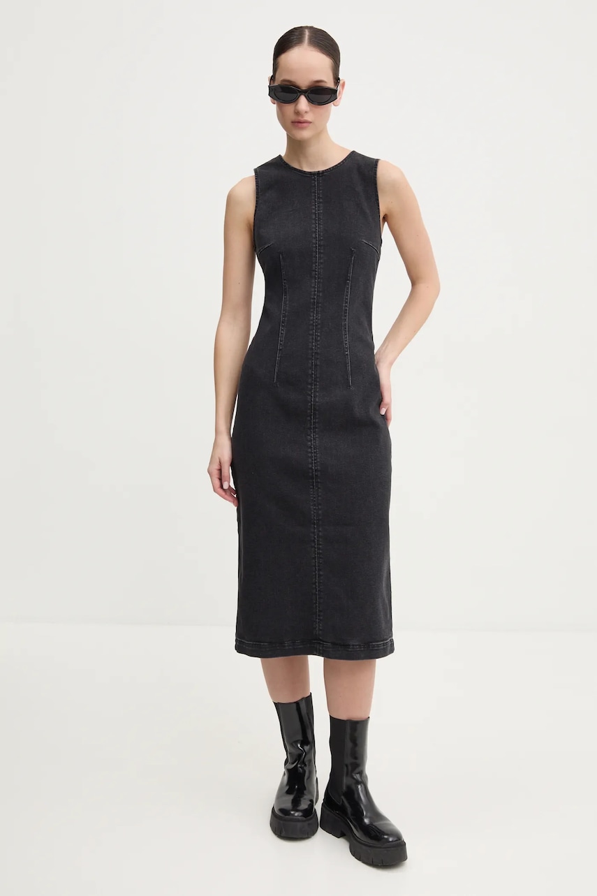 HUGO rochie din denim culoarea negru