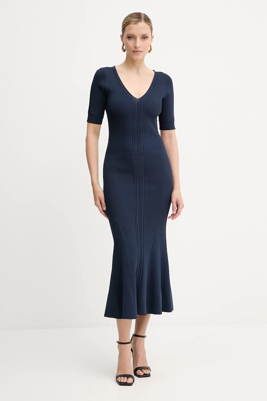 Herve Leger rochie Aria culoarea albastru marin