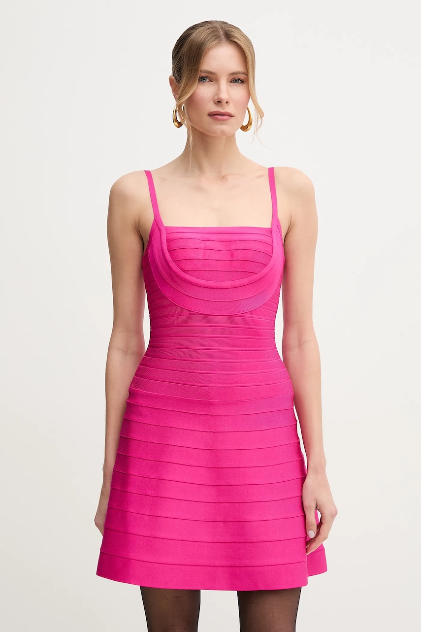 Herve Leger rochie Milly culoarea roz