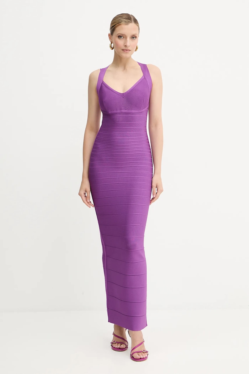 Herve Leger rochie Sutton culoarea violet