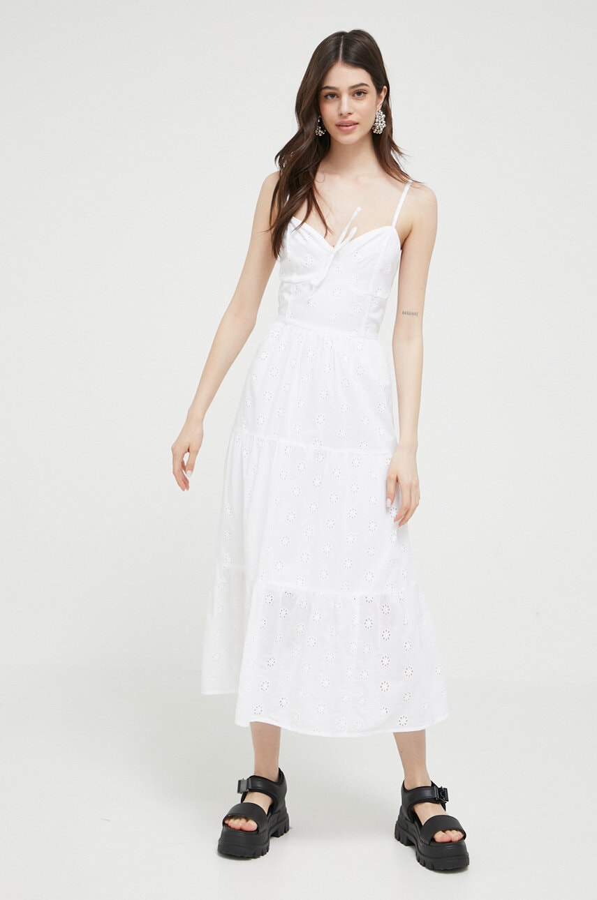Hollister Co. rochie din bumbac culoarea alb