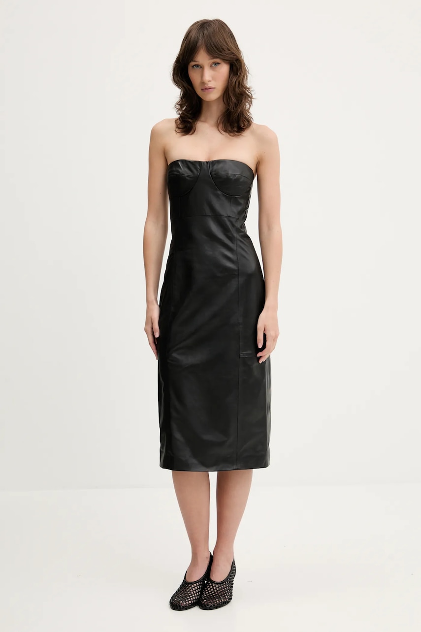 IRO rochie de piele culoarea negru