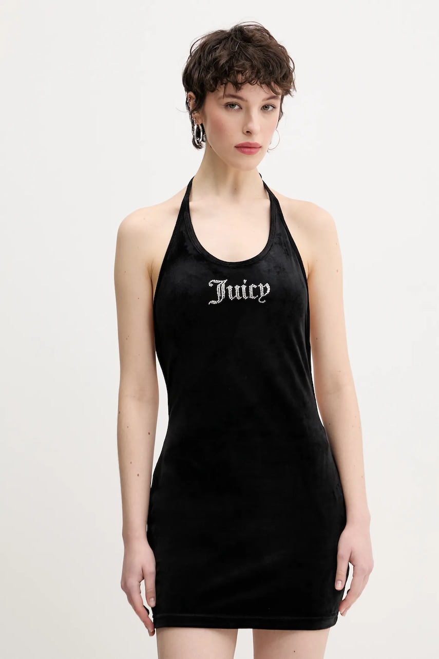 Juicy Couture rochie de catifea HALTER culoarea negru