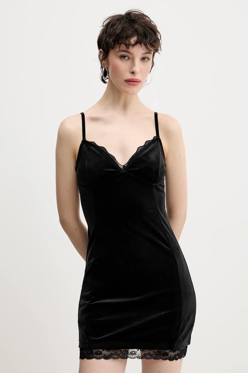 Juicy Couture rochie de catifea JUICY HIBISCUS CRYSTAL culoarea negru