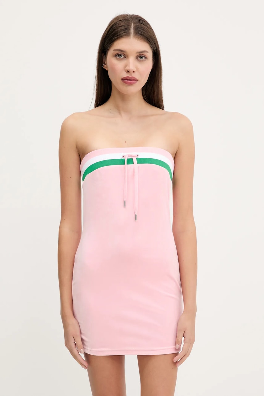 Juicy Couture rochie de catifea VELOUR STRIPE TUBE DRESS culoarea roz