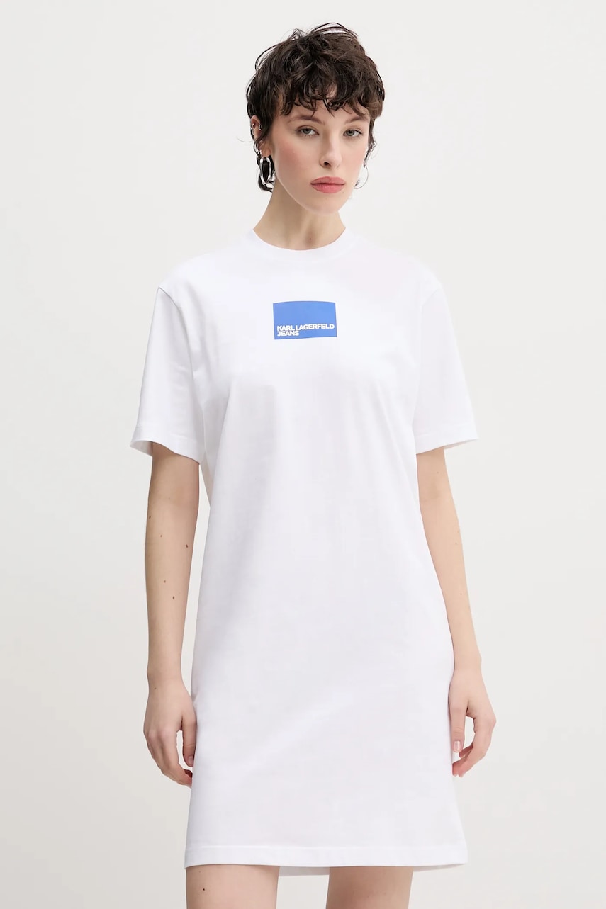 Karl Lagerfeld Jeans rochie din bumbac culoarea alb