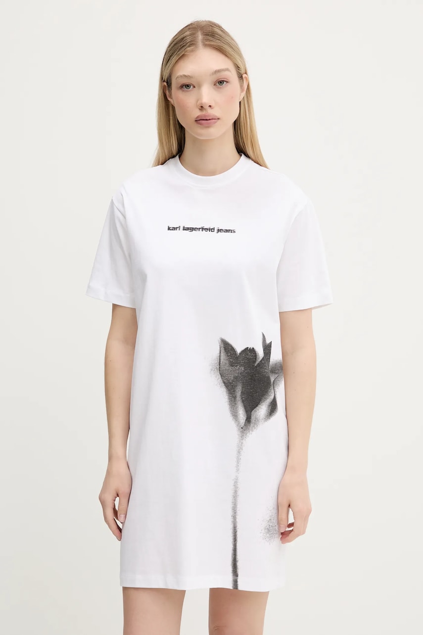 Karl Lagerfeld Jeans rochie din bumbac culoarea alb