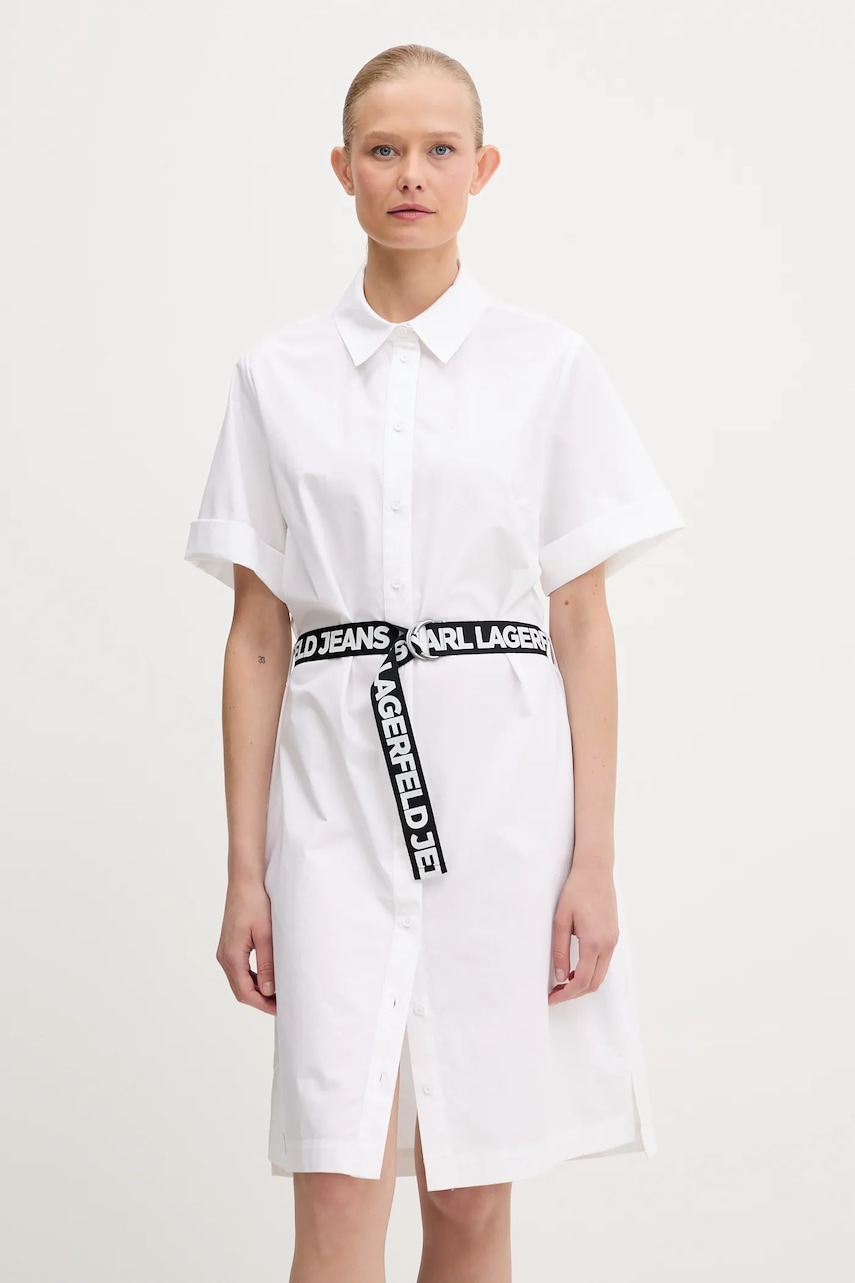 Karl Lagerfeld Jeans rochie din bumbac culoarea alb