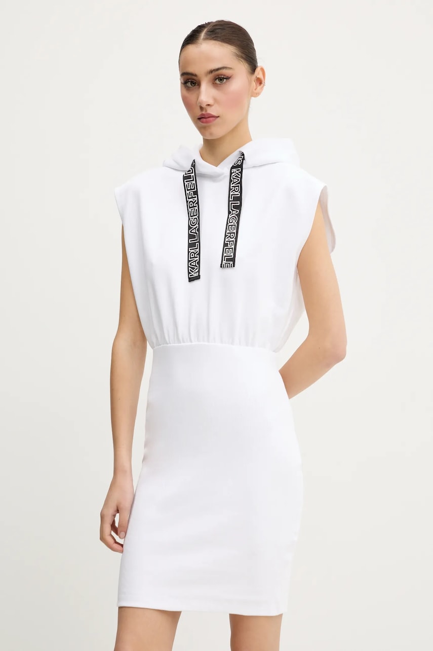 Karl Lagerfeld Jeans rochie din bumbac culoarea alb