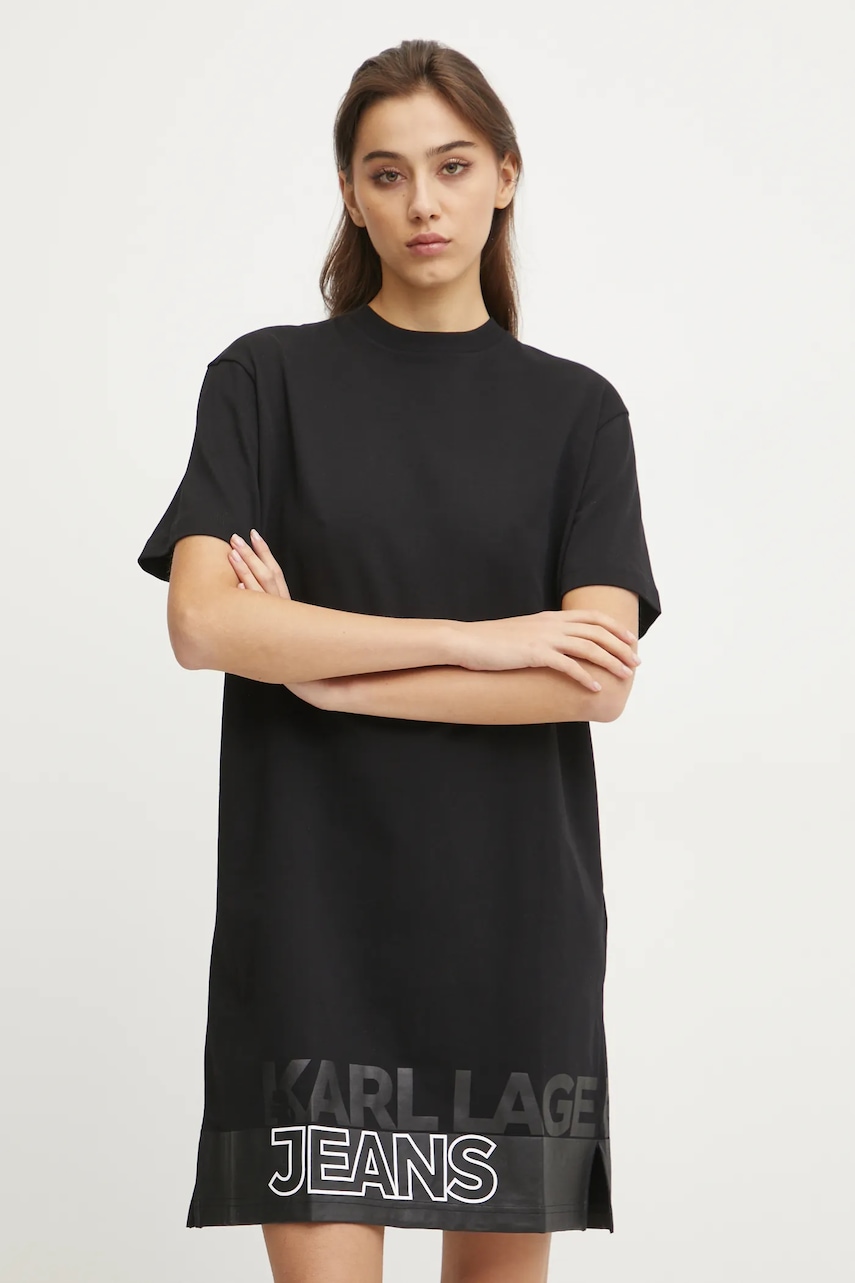 Karl Lagerfeld Jeans rochie din bumbac culoarea negru