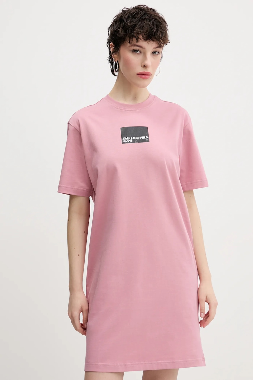 Karl Lagerfeld Jeans rochie din bumbac culoarea roz