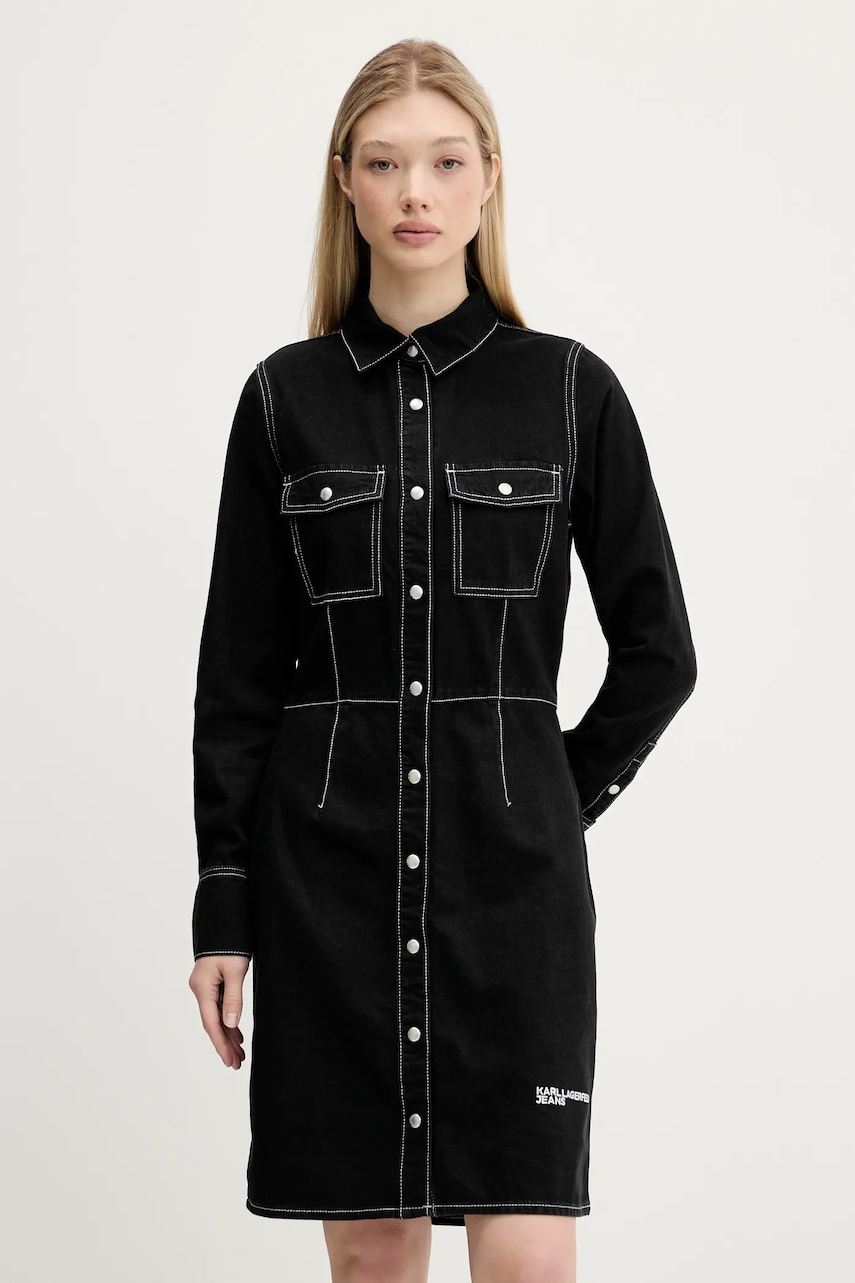 Karl Lagerfeld Jeans rochie din denim culoarea negru