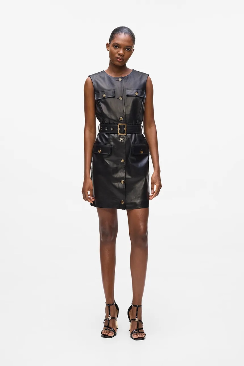 Karl Lagerfeld rochie de piele culoarea negru