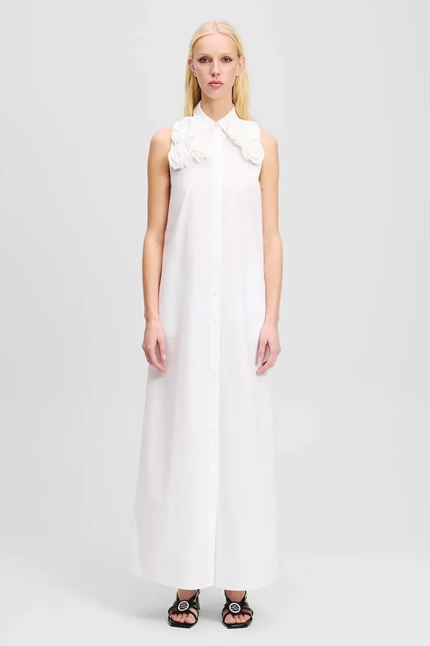 Karl Lagerfeld rochie din bumbac culoarea alb