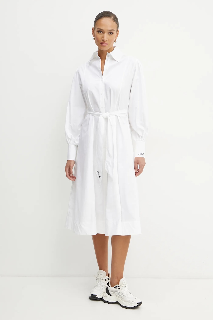 Karl Lagerfeld rochie din bumbac culoarea alb