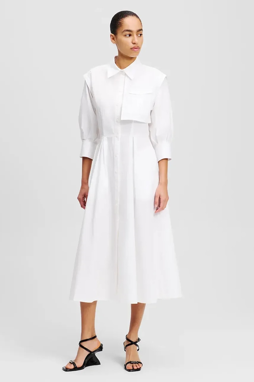 Karl Lagerfeld rochie din bumbac culoarea alb