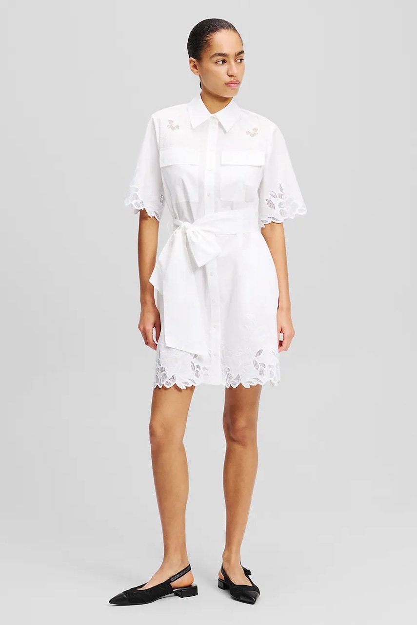 Karl Lagerfeld rochie din bumbac culoarea alb
